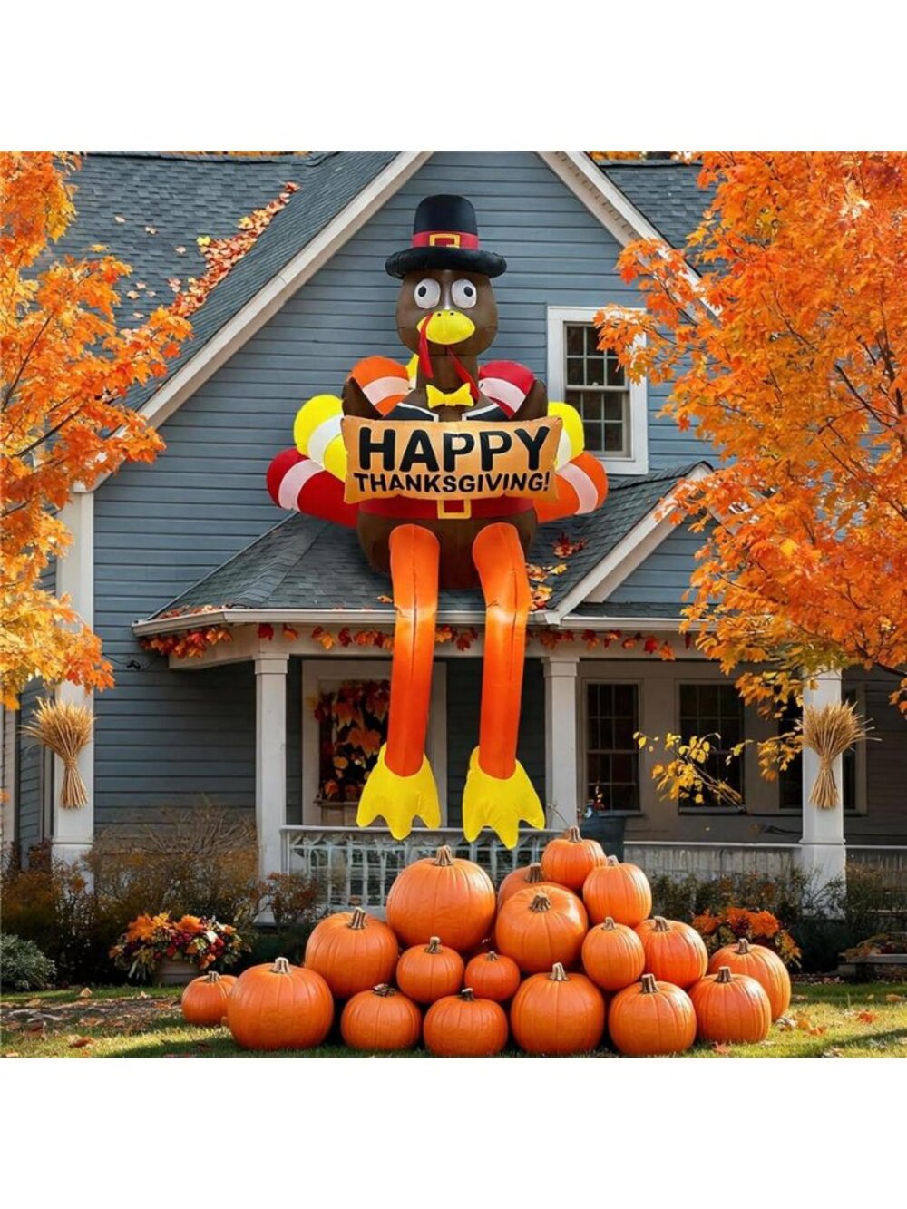 8FT Lighted Gaint Fall Thanksgiving Inflatables Turkey Outdoor Decorations
